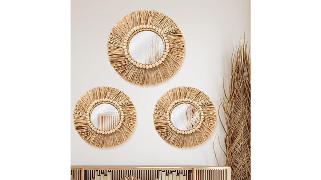 boho raffia mirror decor