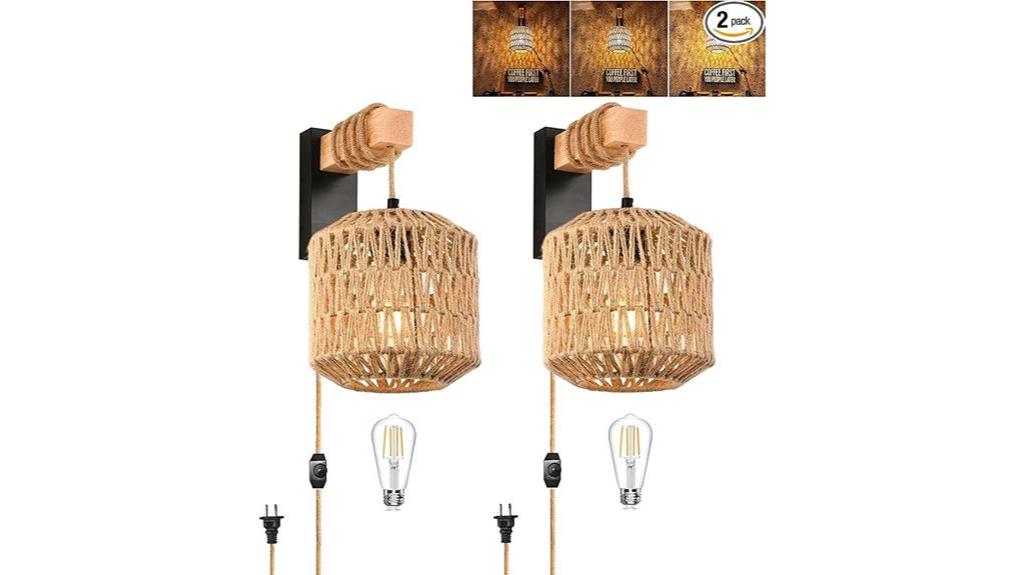 boho rattan wall sconces