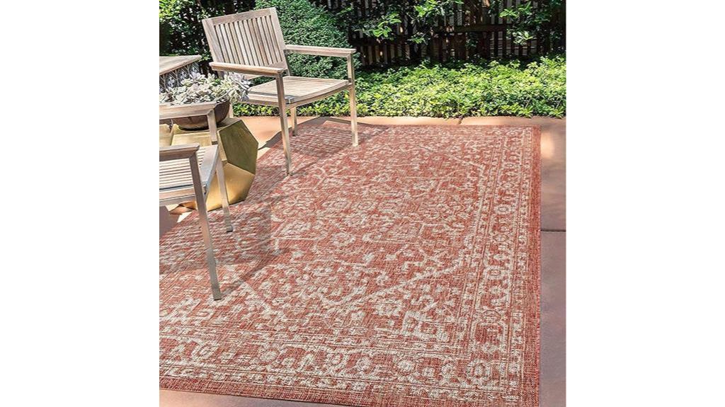 red and taupe rug