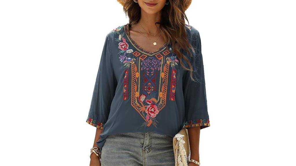 boho embroidered tops women