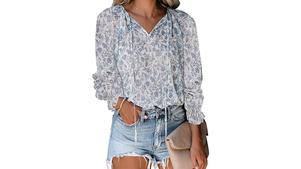 boho floral v neck tops