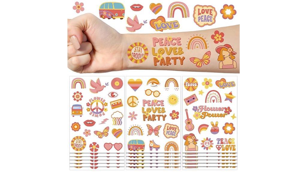 colorful hippie themed temporary tattoos