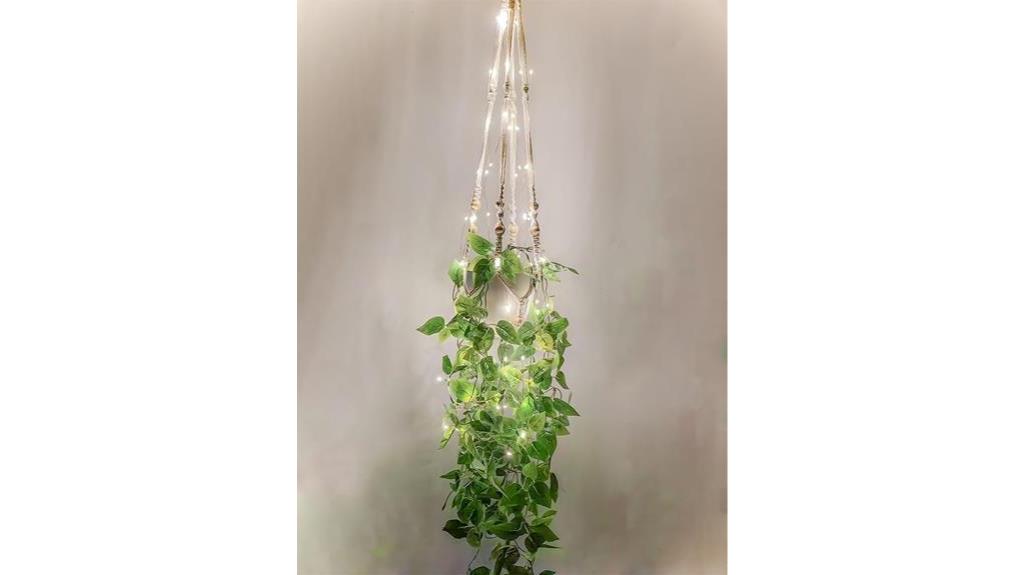 macrame plant hanger with lights