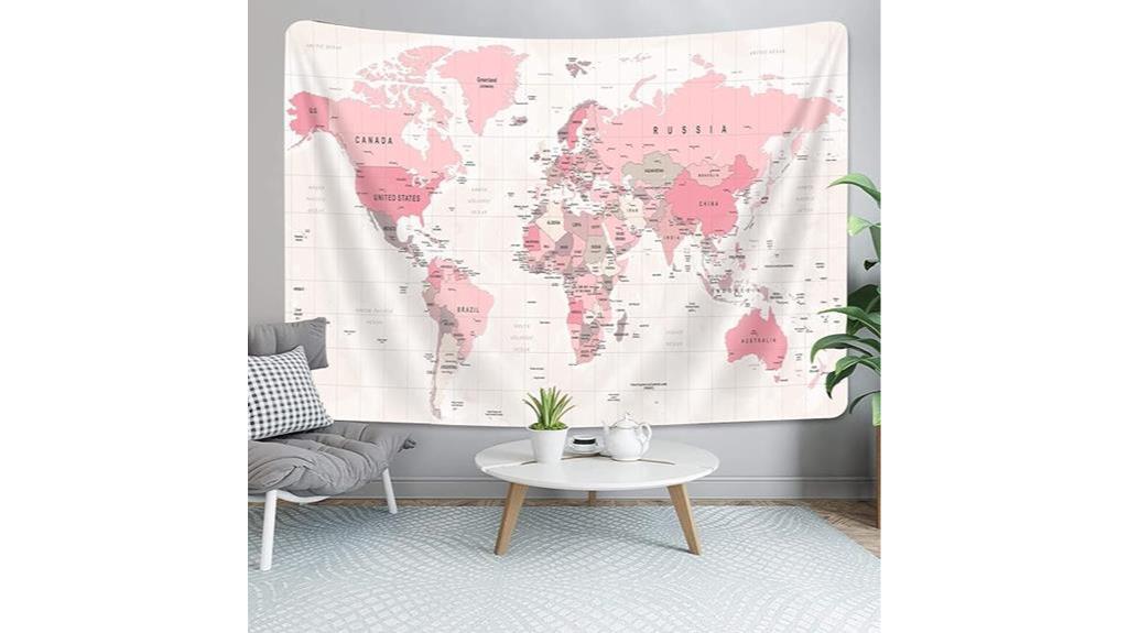 pink world map tapestry