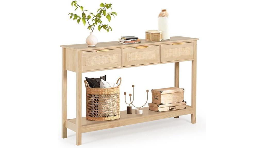 rattan console table storage