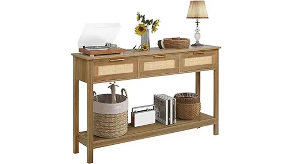 rattan console table storage