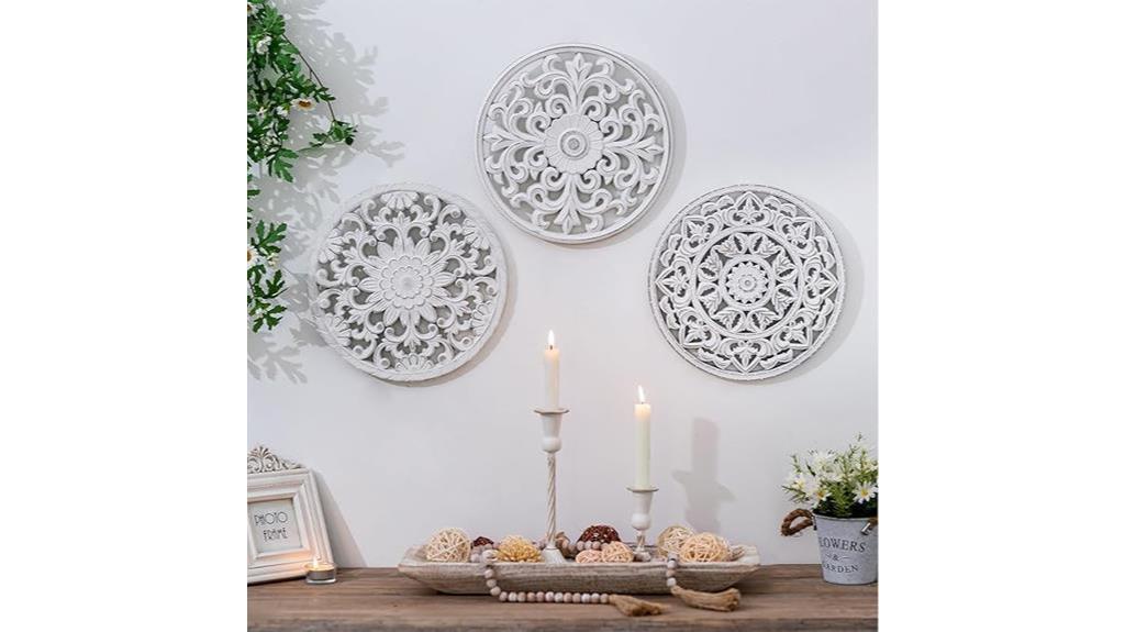 rustic white carved medallion