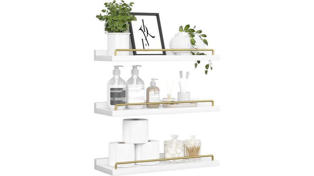 white and gold shelves