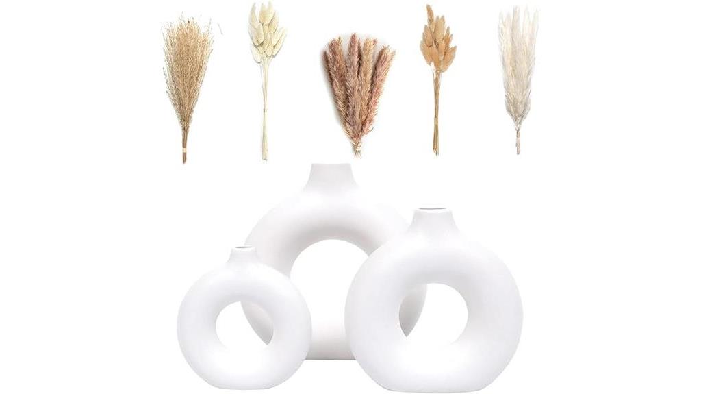 white ceramic vases with pampas grass