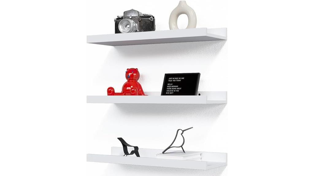 white floating shelves set