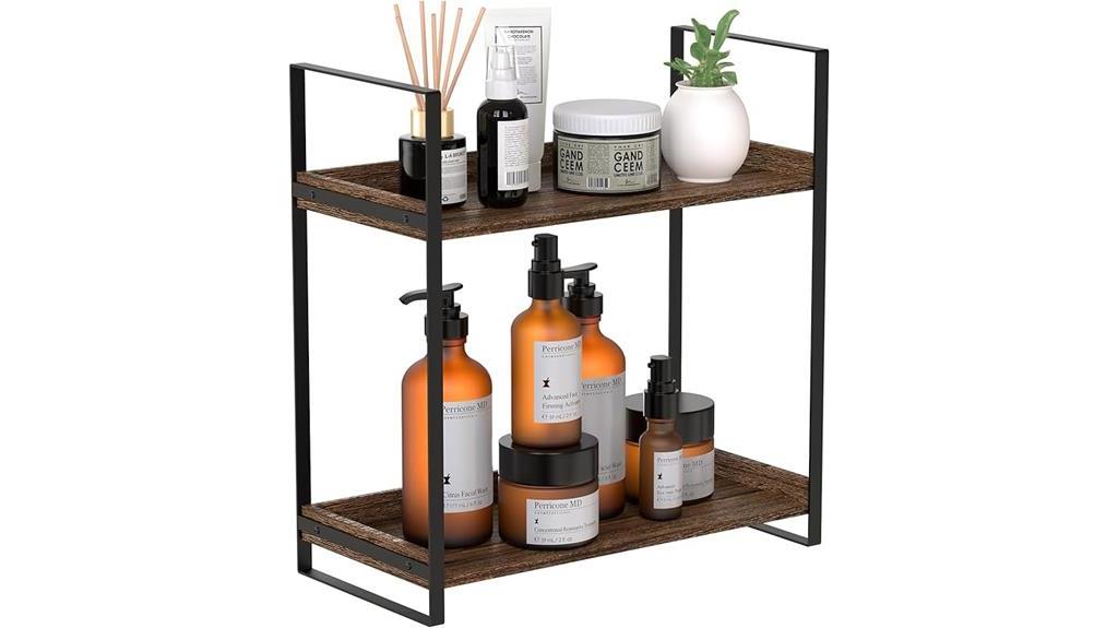 wooden two tiered bathroom organizer