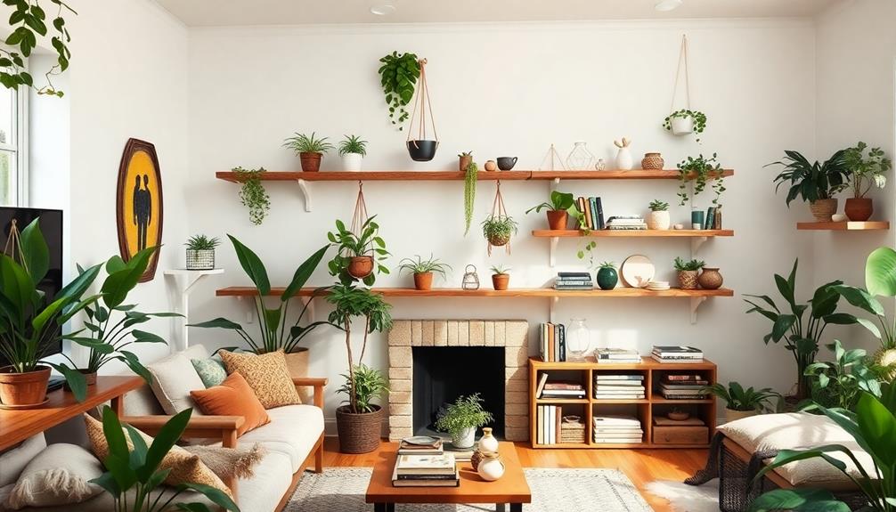 boho floating shelves styling