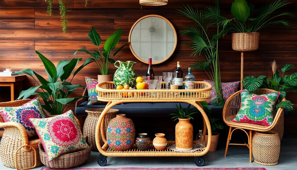 boho rattan bar cart selection