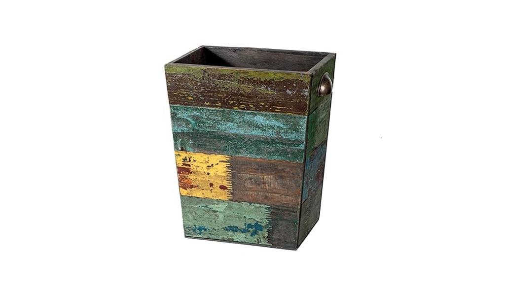 compact wooden trash can