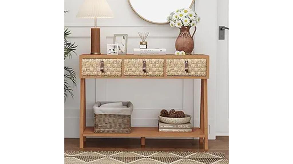 farmhouse rattan drawer table