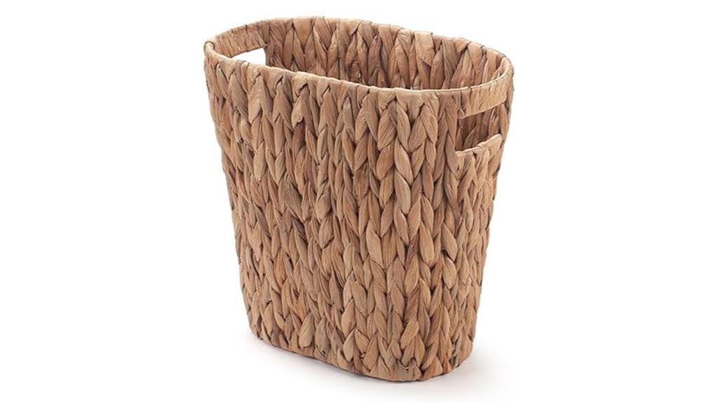 handwoven wicker trash can