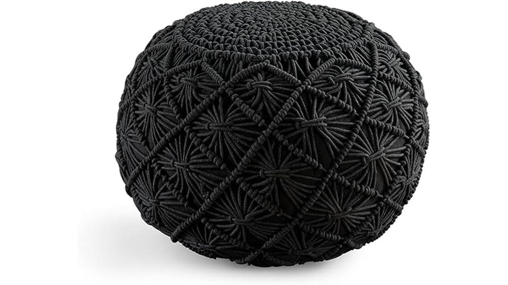 jet black knitted pouf