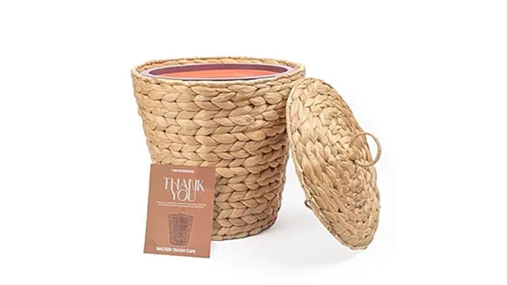 lidded wicker trash can
