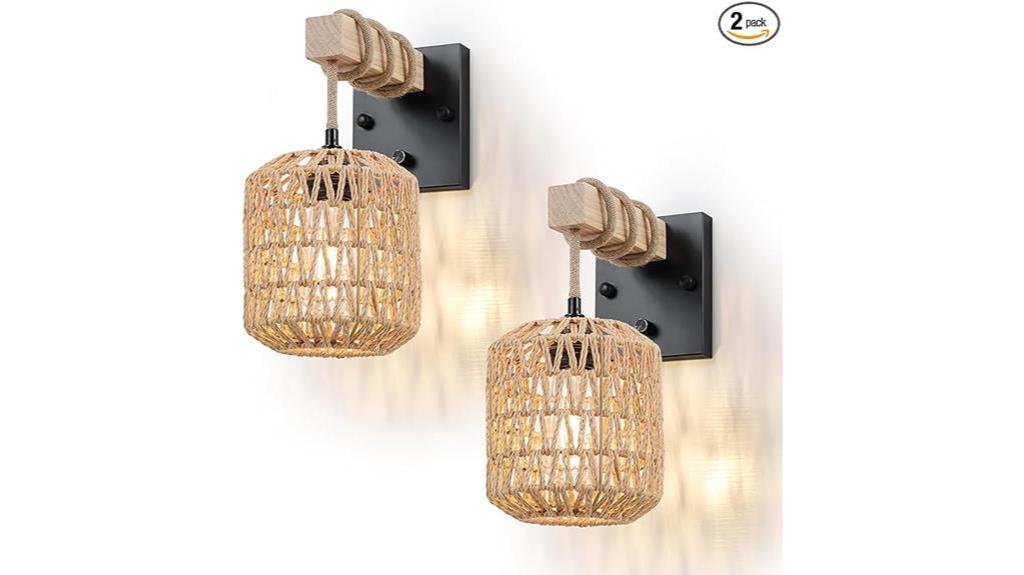 rattan boho wall sconces