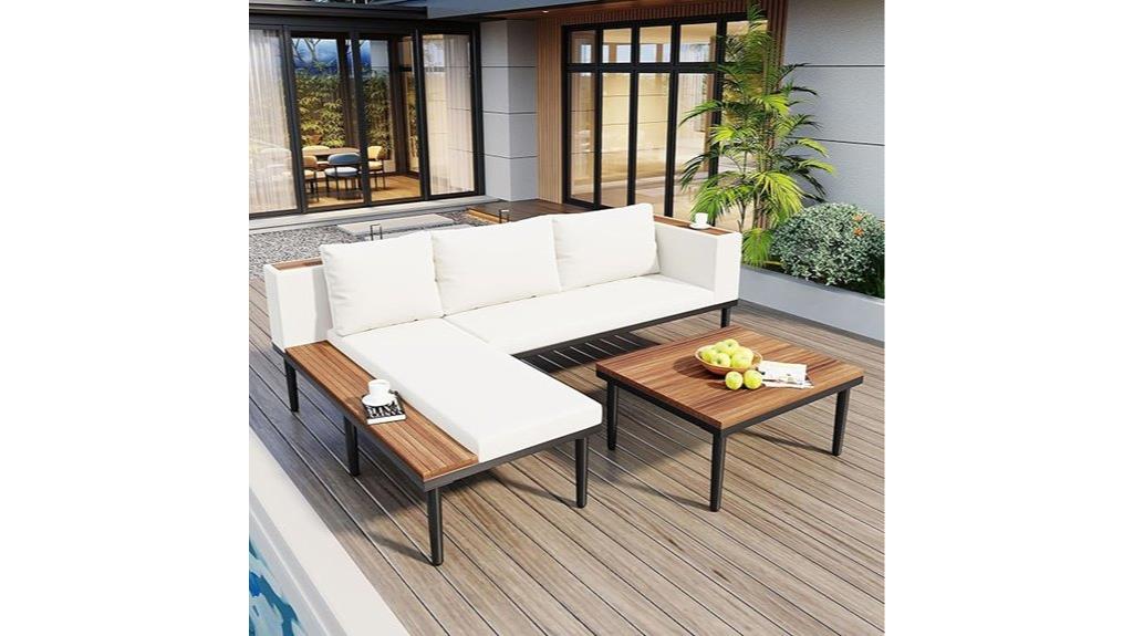 beige acacia patio set