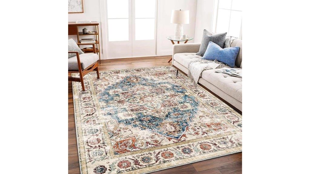 beige blue washable rug