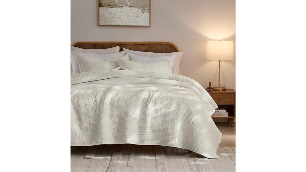 beige striped cotton bedding