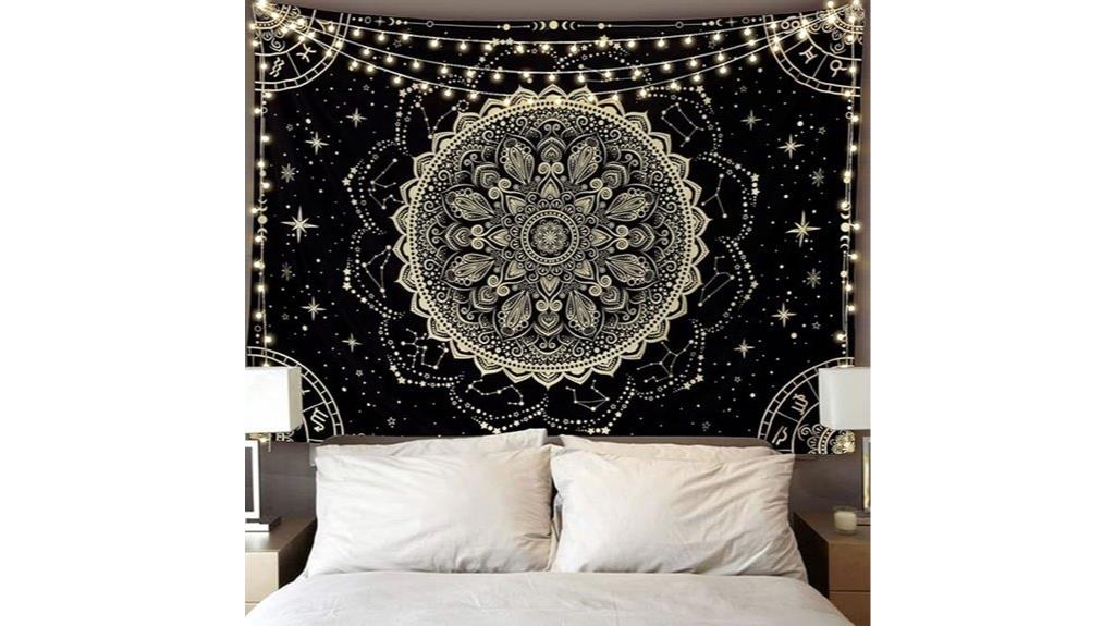 black golden mandala tapestry