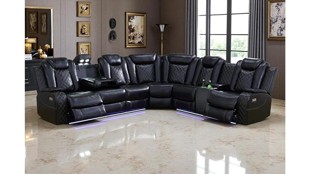 black leather reclining sectional