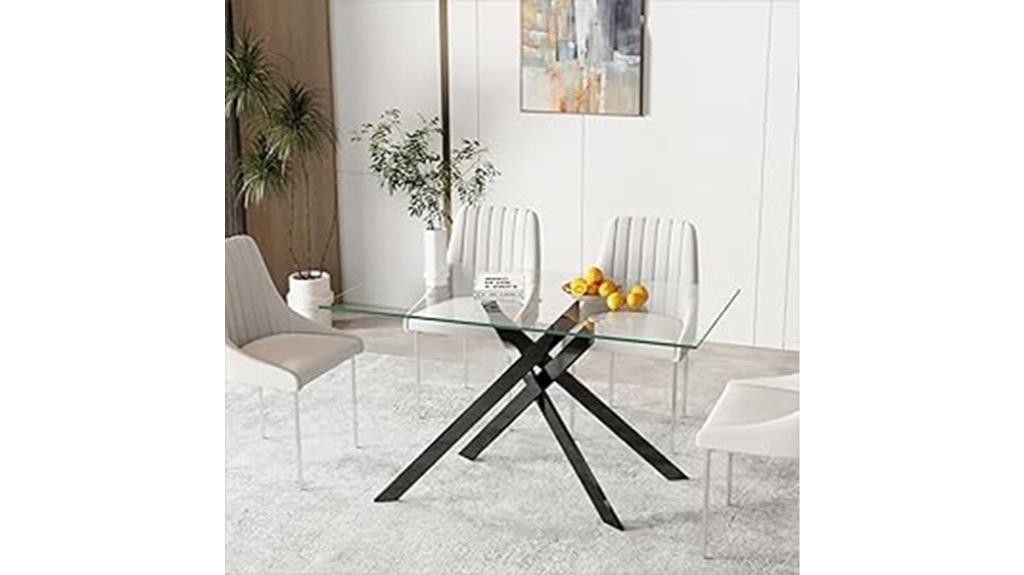 black rectangular glass table
