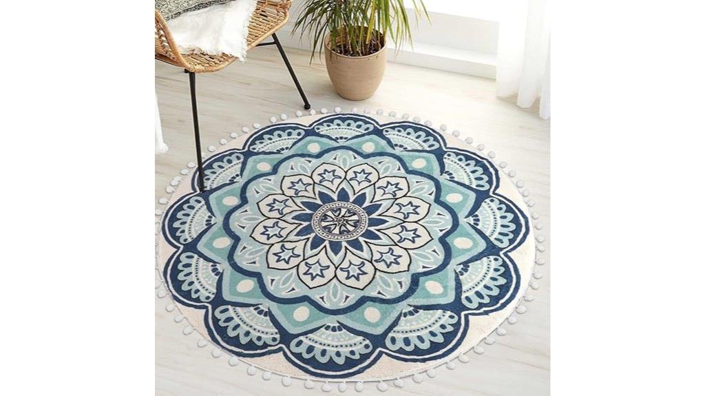 blue boho round rug
