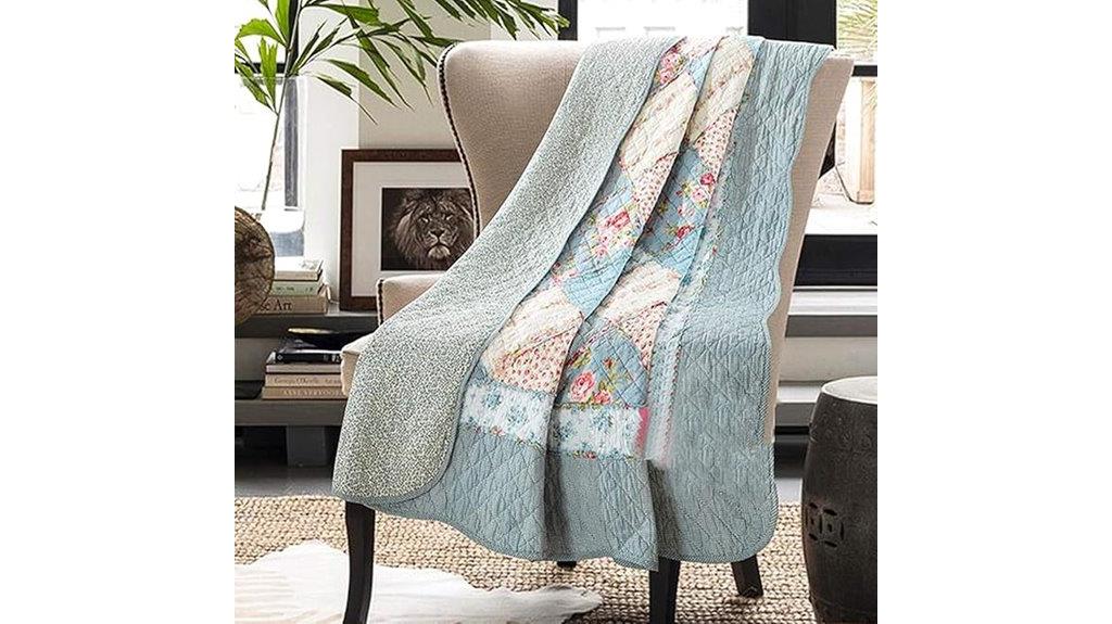 blue floral patchwork quilt