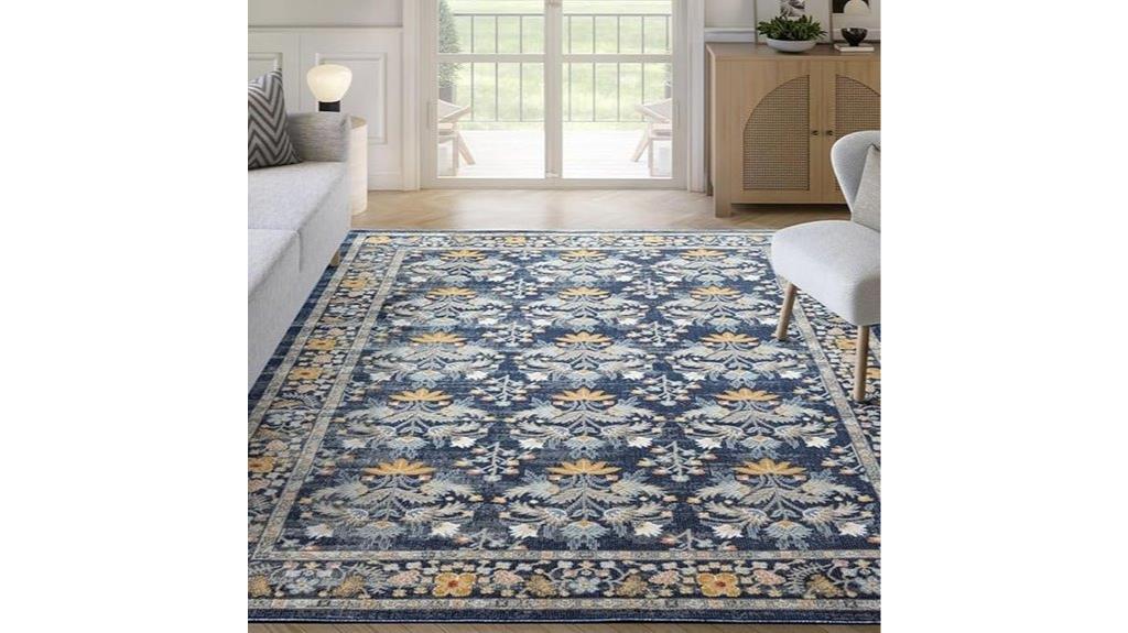 blue floral pattern rug