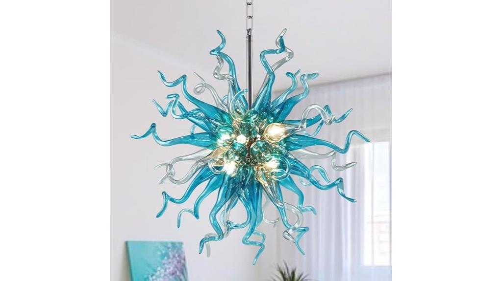 blue gray handblown chandelier