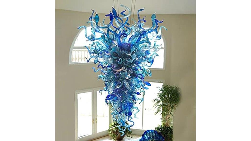 blue hand blown glass chandelier