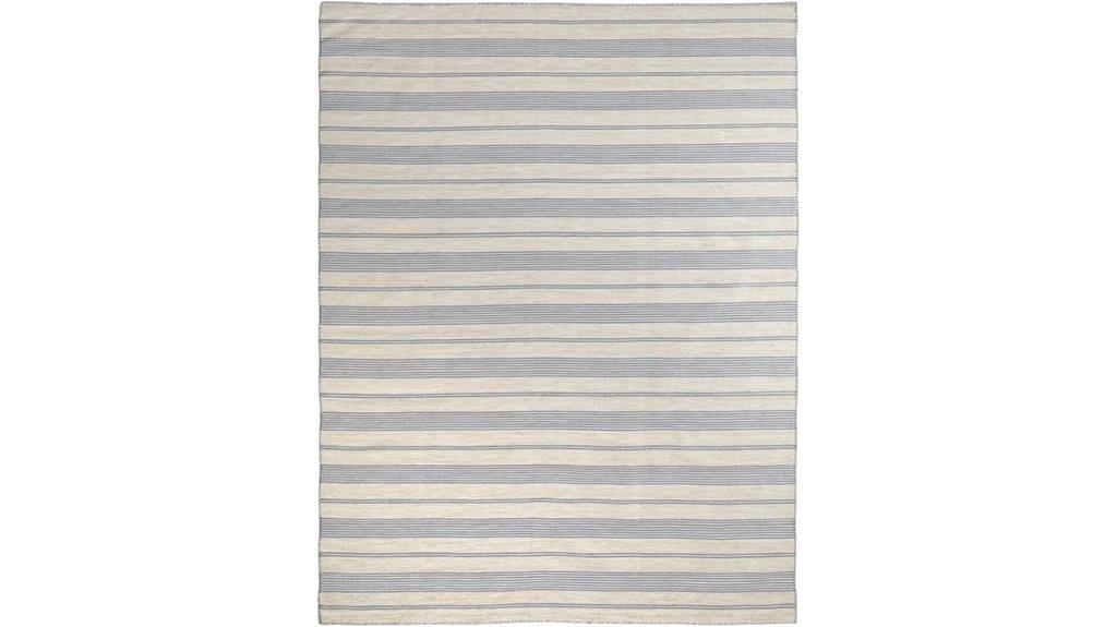 blue ivory tan striped rug