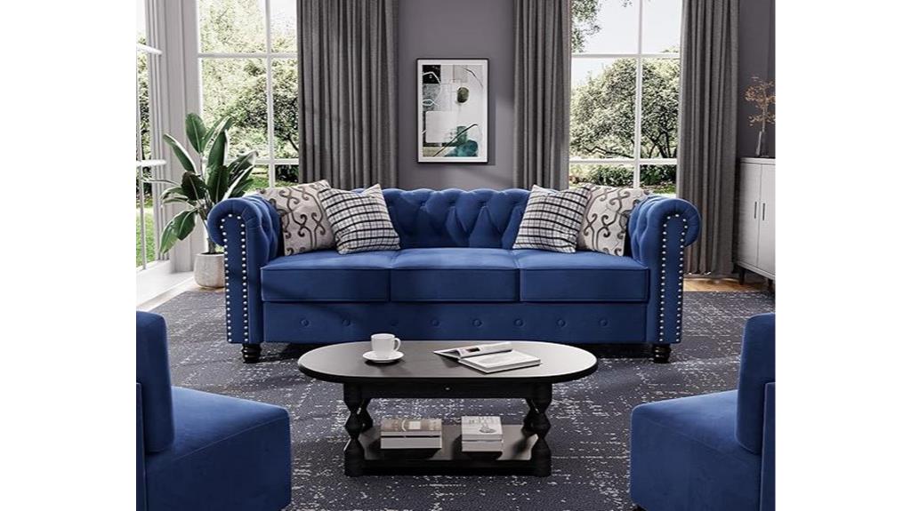 blue velvet modern sofa
