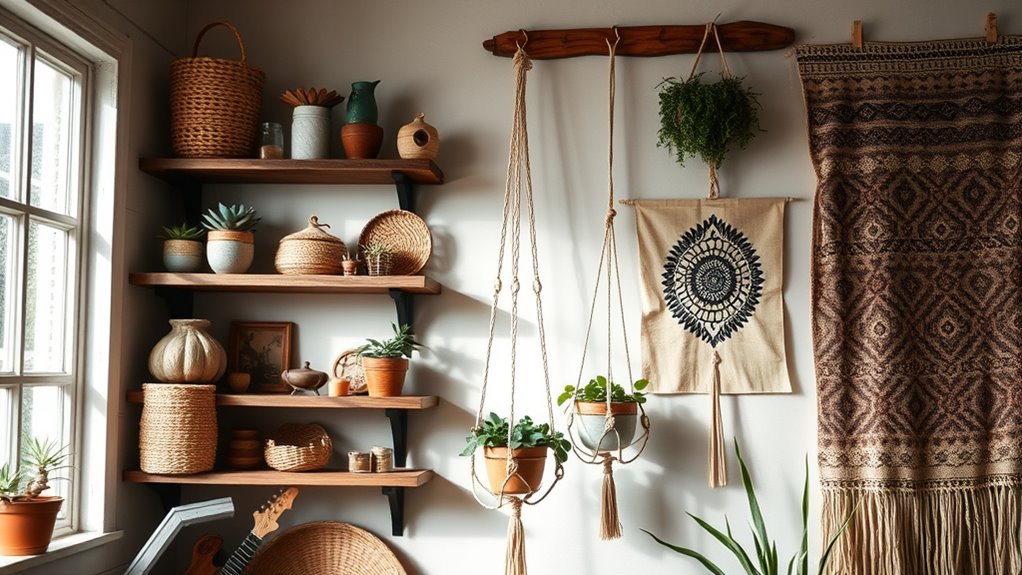 boho shelving and art