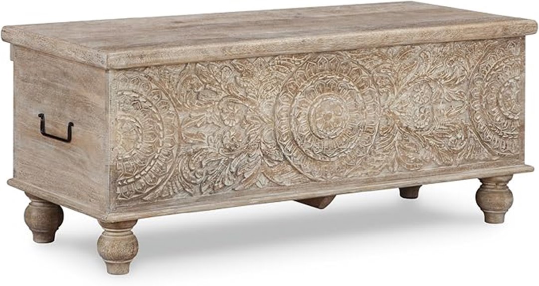boho wood storage bench