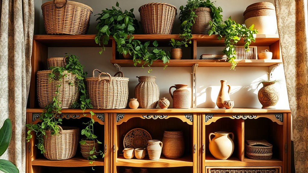 boho woven basket displays