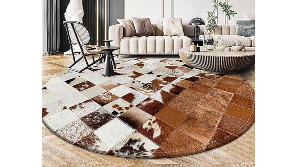 brown and white patchwork rug