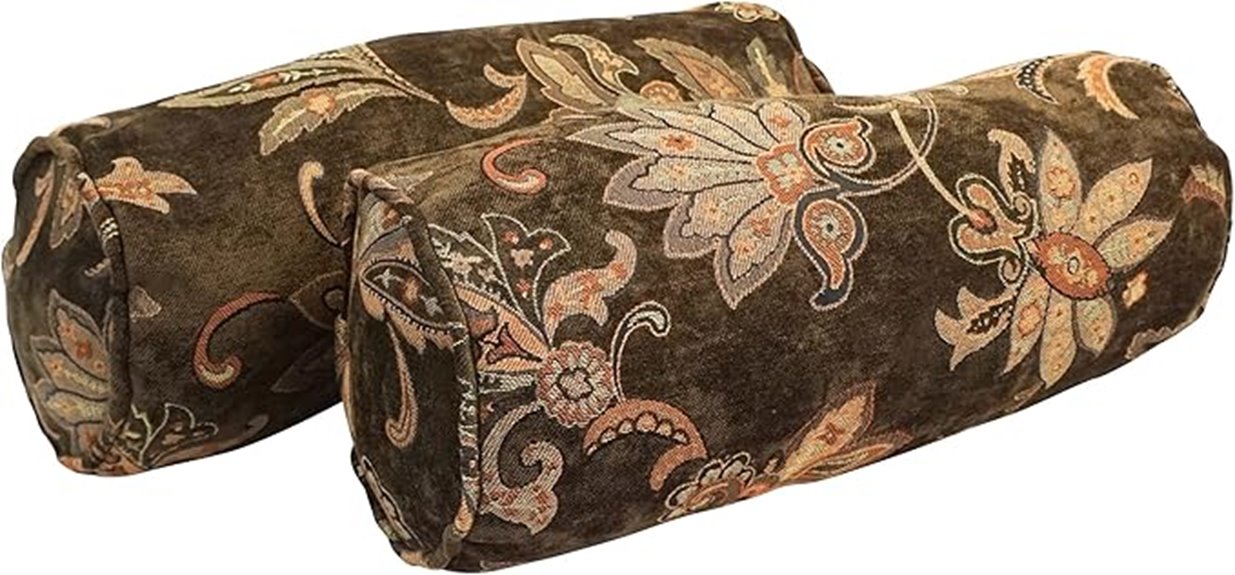 brown floral bolster pillows