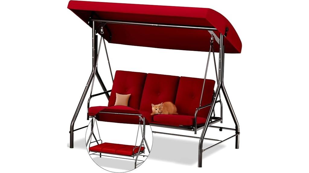 burgundy 3 seat porch swing