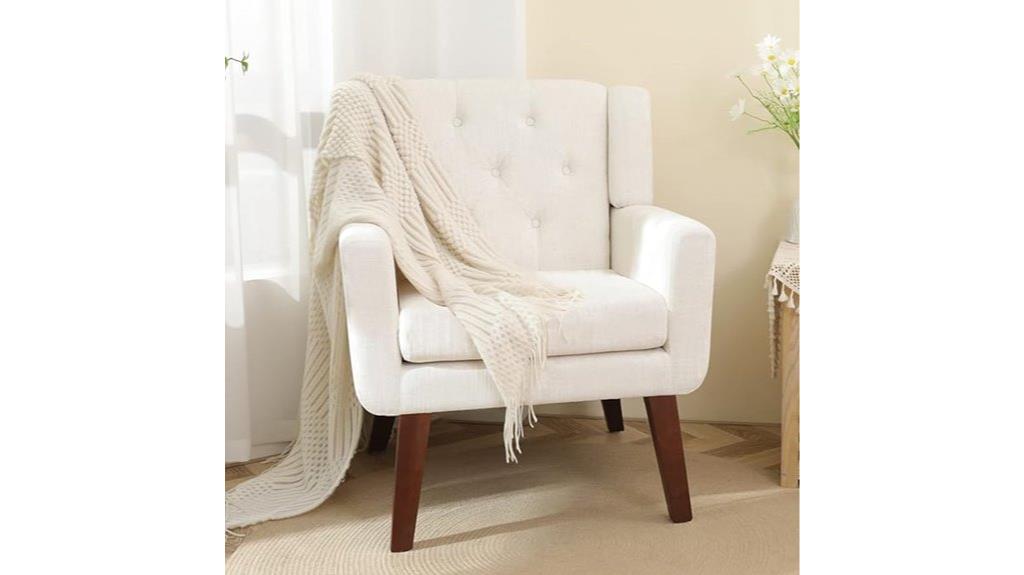 button tufted beige accent chair