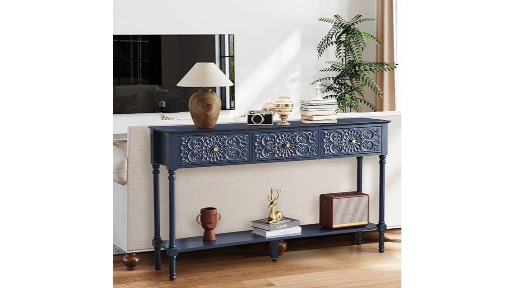 carved console with drawers