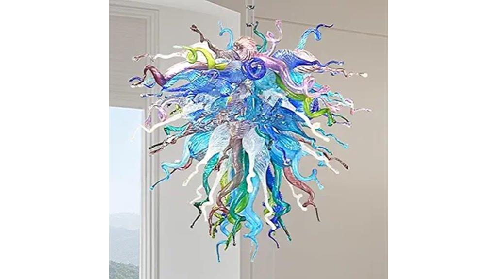 colored hand blown glass chandelier