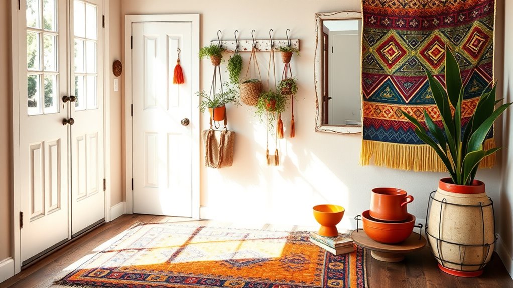 colorful pattern mixing enhances entryway