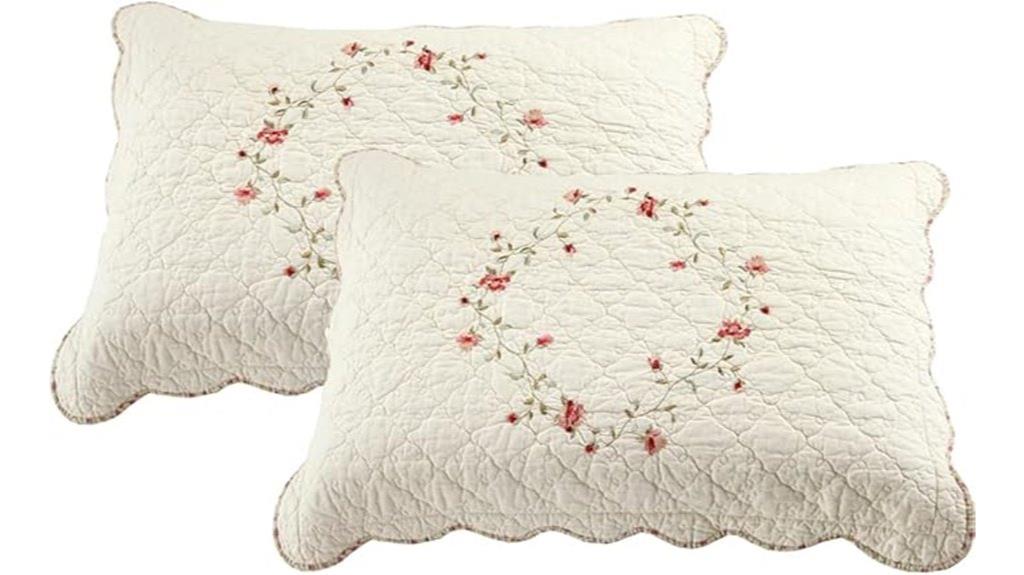 cream floral embroidered pillow shams