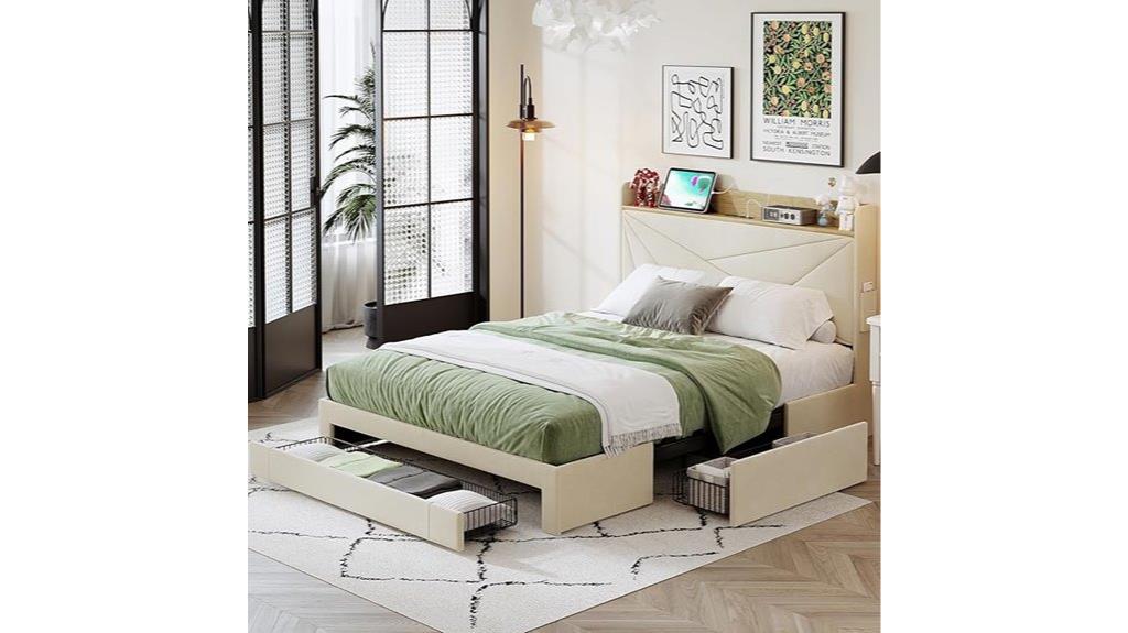 cream queen bed frame