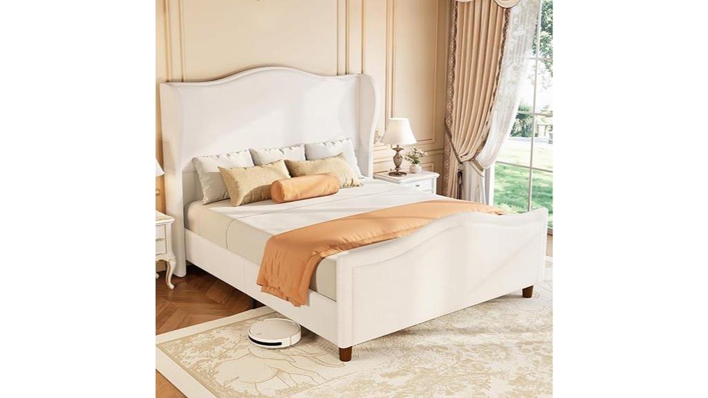 cream upholstered queen bed