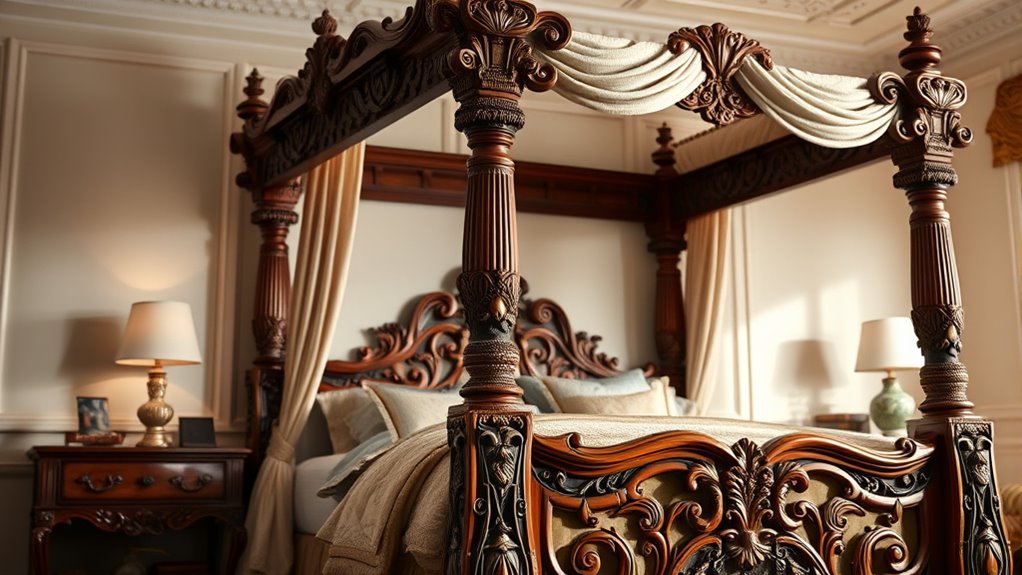 elegant carved four poster beds